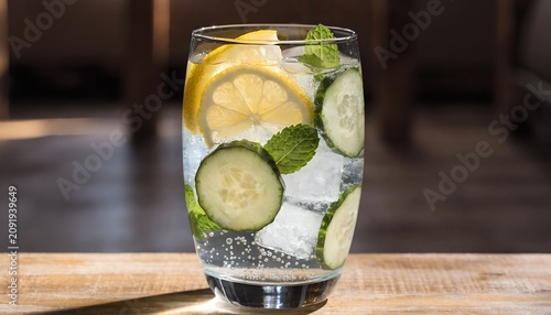 Refreshing cucumber and lemon water in glass with food photography thirst quenching cold drink citrus water ice cubes cucumber infusion refreshing beverage nutrition wellness culinary
