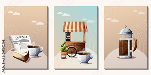Obraz na plátně Coffee shop vertical banners set without text