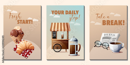 Φωτογραφία Inspirational coffee shop vertical posters collection with motivational quotes