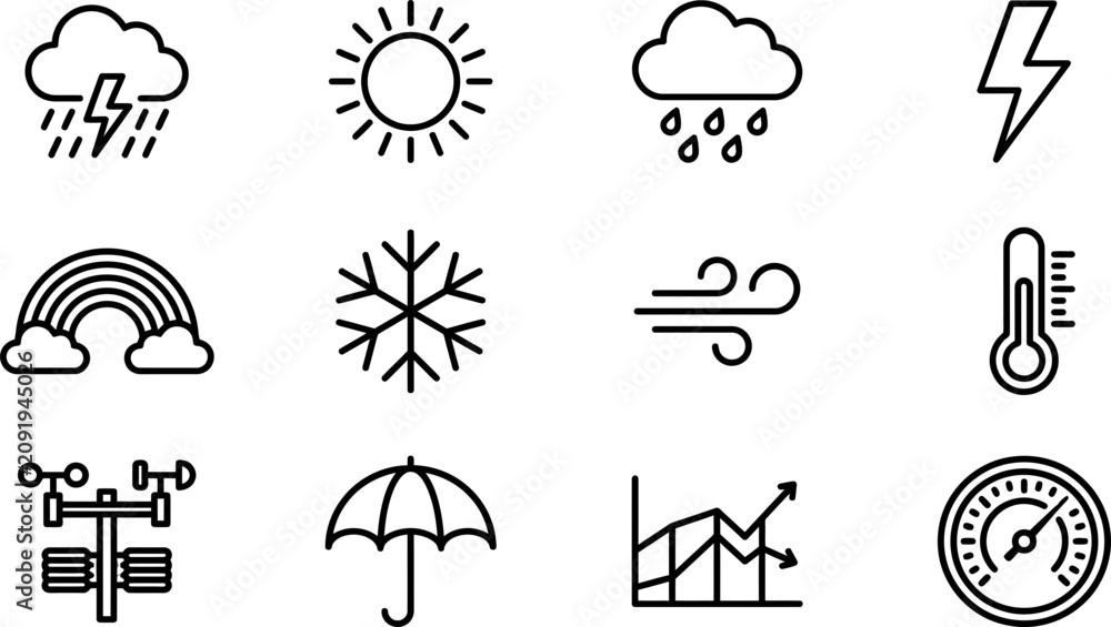 Obraz premium Set of simple outline weather forecast icons.