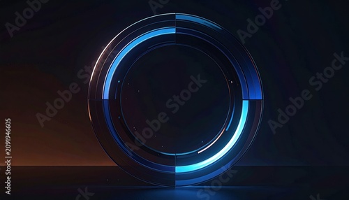 Futuristic Ring Portal with Blue Neon Lights on Dark Background