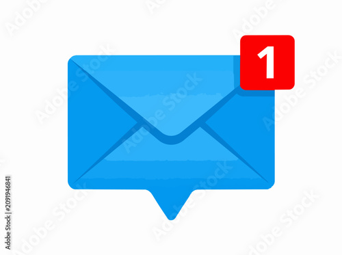 New Message Notification Envelope Vector Icon Blue Mail Speech Bubble Badge