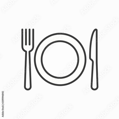 Restaurant Fine Dining Line Icon Fork Knife Plate Hospitality Cutlery Symbol