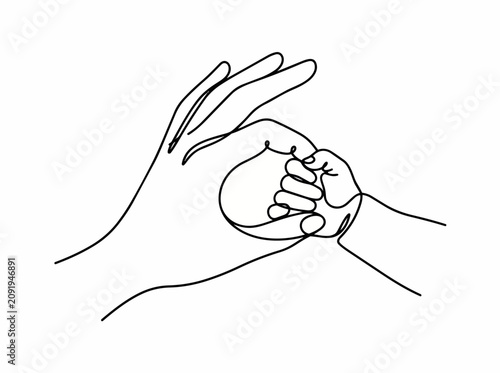 Continuous Line Art Mother and Infant Baby Hand Clasping Thumb Minimalist Concept