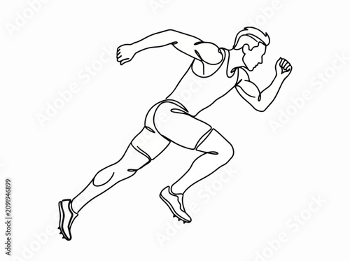 Continuous Line Art Athlete Sprinting Forward Running Track Silhouette Profile