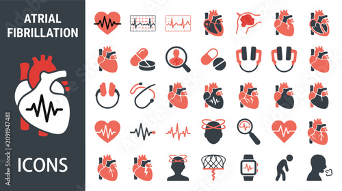 Foto Atrial fibrillation solid glyph icons set