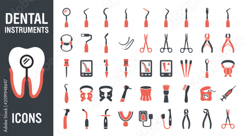 Bild auf Leinwand Dental instruments solid icon set