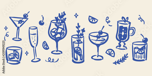 Foto Cocktail Drinks Set Naive Doodle Vector Illustration