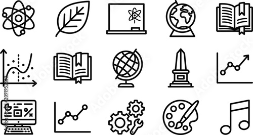 Schilderij op canvas Set of hand drawn educational school subject icons.