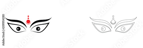Goddess Durga Face Icon Set – Traditional Hindu Devi Maa Durga Outline Vector Illustration for Navratri and Durga Puja. 