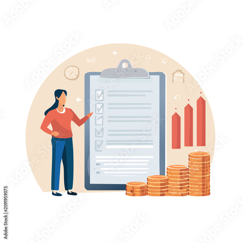 Woman with Checklist and Financial Growth
