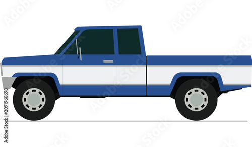 Old school pickup truck flat side view illustration