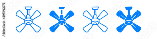 Fotografija Four blue ceiling fan icon styles: outline, solid, hand-drawn, and textured