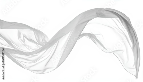 white transparent fabric flying gracefully on isolated white background