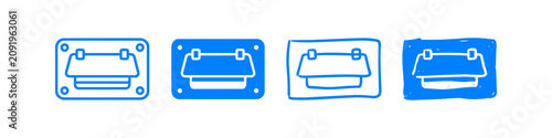 Cuadro en lienzo Set of hand-drawn blue icons showing industrial recessed handles for flight cases or equipment trunks