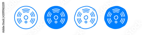 Fotografía Set of four blue smoke detector icons in clean and hand-drawn styles, representing home fire safety and emergency alarm systems