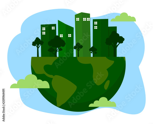 illustration globe with the concept of green city