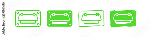 Fotografía Set of four bright green industrial recessed handle icons for flight cases and equipment, featuring clean outline and hand-drawn artistic styles