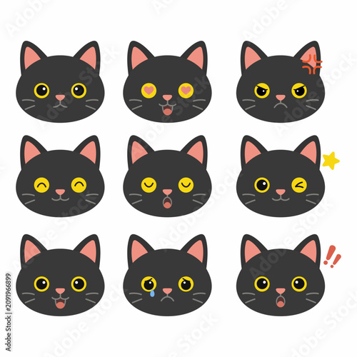 set of black cats emoticon