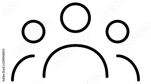 Grouped people silhouettes as a scalable, editable-stroke vector line icon for community pages, social networks, or audience features.