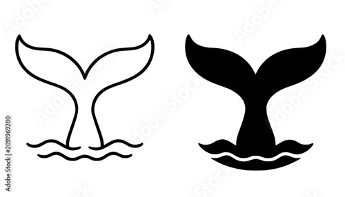Konstfotografi Minimalist whale tail icon in outline and silhouette design