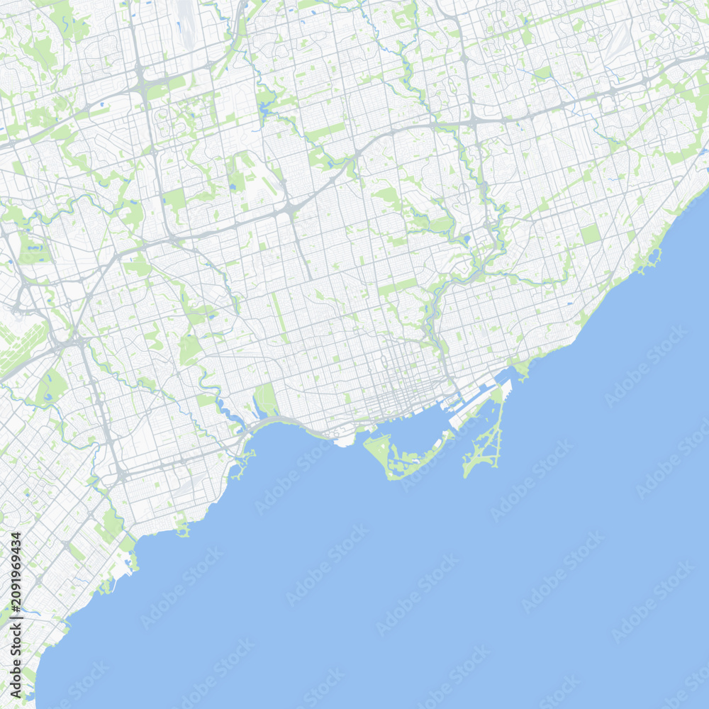 Obraz premium Minimal vector city map of Toronto with streets, parks and Lake Ontario shoreline
