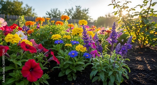 Vibrant Garden Displaying a Colorful Array of Blossoming Flowers.