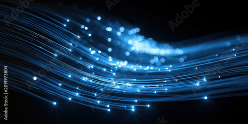 Abstract Blue Light Trails Against Dark Background