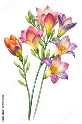 Colorful flowers bouquet with green leaves - A vibrant bouquet of blooming flowers with soft green leaves, perfect for bright and cheerful designs.