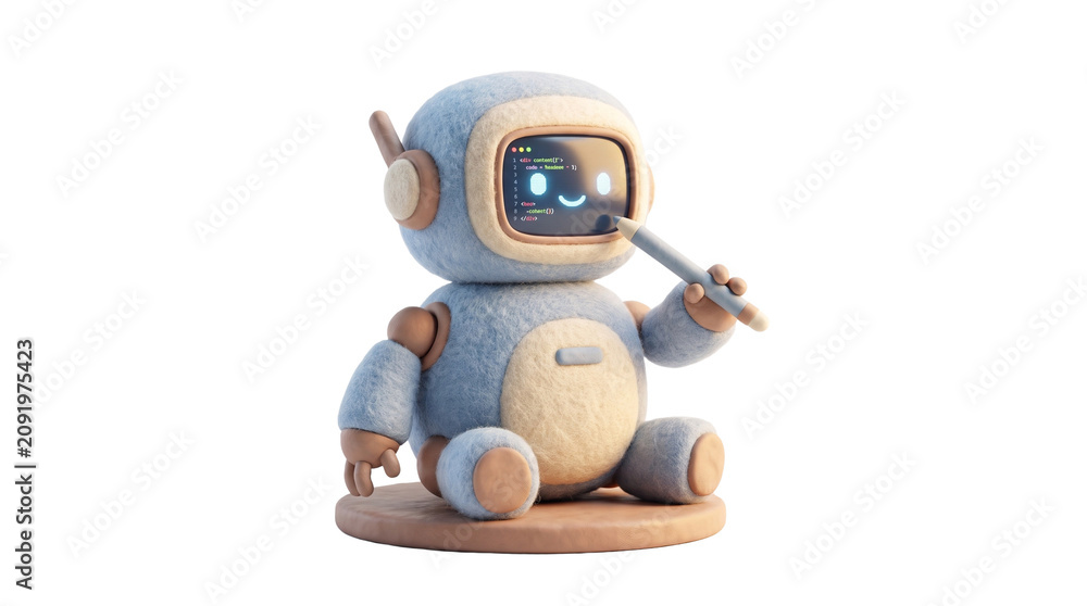 Fototapeta premium Software Developer Programming Robot Coding with 3D Felt Clay Style