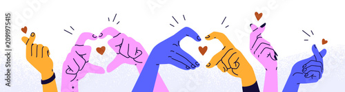 Diverse hands forming heart shape gesture, love symbol for support, care, hel...