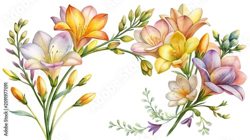 Watercolor flowers and leaves bouquet illustration - Soft watercolor flowers and leaves bouquet with delicate pastel shades for artistic and elegant designs.