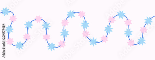 Christmas garland with paper stars on twisted wavy string. Festive Xmas and N...