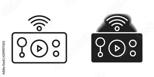 Wireless media streaming device set featuring outline and solid black for modern digital audio systems