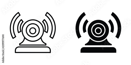 Wireless signal connection featuring concentric waves and base in outline and solid black styles wifi