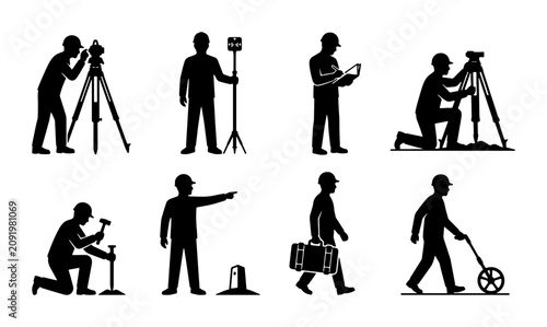 Fotografija Surveyor Icon Set, Land Measurement Tools, Engineering Equipment, Construction P