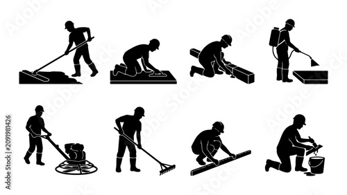 Fotografía Construction Worker Icons, Building Renovation Silhouettes, Home Improvement Act