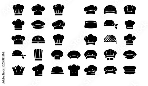 Fotografie Vector illustration set of traditional chef hats baker caps restaurant headwear