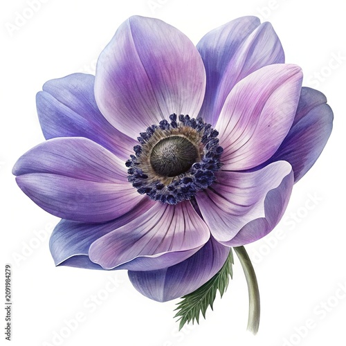 Beautiful purple anemone flower with black center - A detailed vector illustration of a delicate purple anemone with a striking black center, perfect for nature and floral designs.