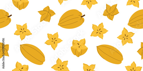 Cuadro en lienzo Seamless pattern whole carambola and star shaped pieces