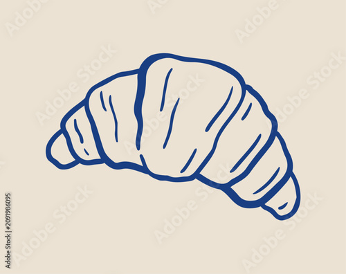 Hand-drawn plain croissant in minimal doodle style. Fresh french pastry isolated on a beige background. Simple bakery food illustration for menu, packaging or branding
