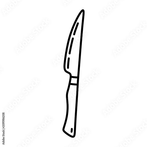 Chef knife isolated on a white background. Kitchen utensil for food preparation. Vector hand-drawn illustration in doodle style. Perfect for logo, cooking and culinary design.