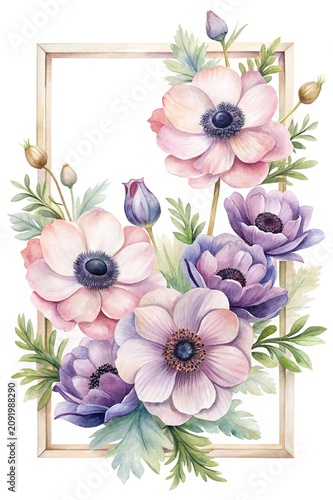 Watercolor poppies and flowers bouquet illustration - Soft watercolor illustration of delicate poppies and flowers in a harmonious bouquet arrangement.