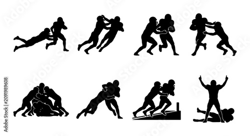 фотографія American Football Action Silhouettes, Dynamic Player Tackles and Game Plays, Spo