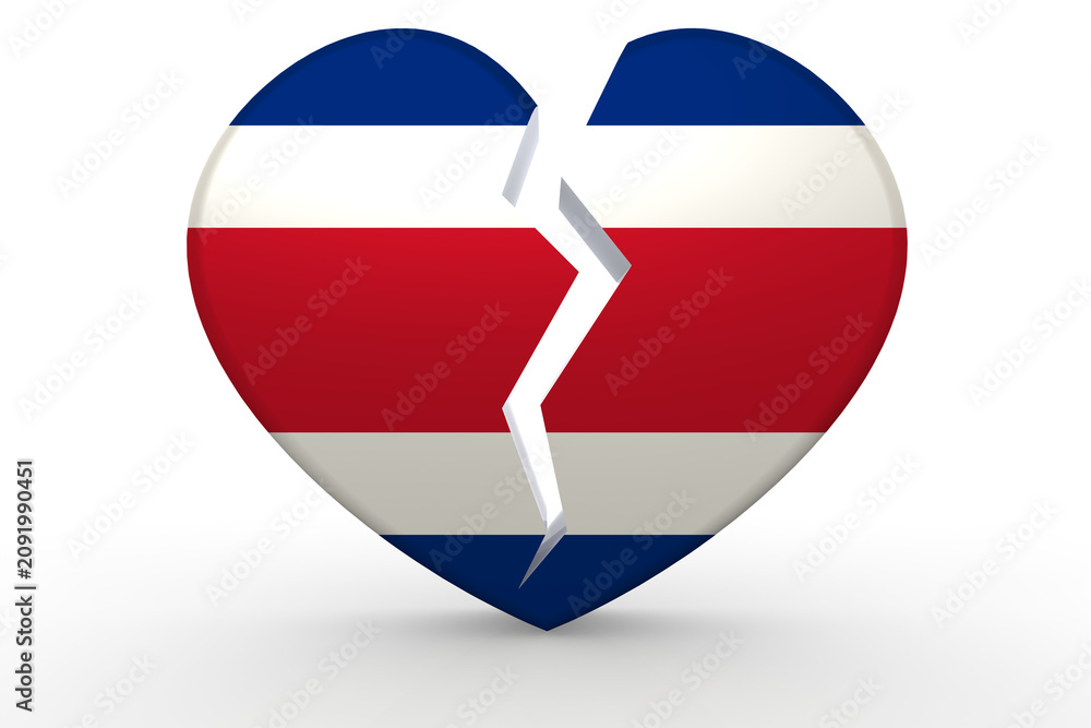 Fototapeta premium Broken white heart shape with Costa Rica flag
