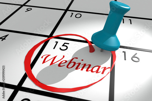 Webinar word marked on calendar with push pin