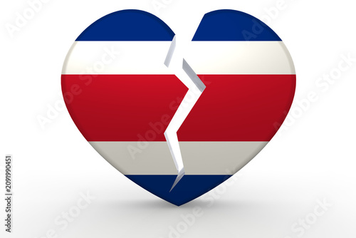 Broken white heart shape with Costa Rica flag