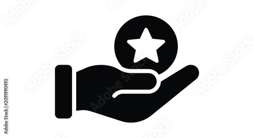 Canvas Print Hand holding star shaped token black silhouette icon on a white background