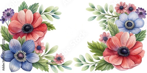 Watercolor poppies and flowers bouquet illustration - Beautiful watercolor flowers bouquet with poppies and greenery in soft pastel colors, artistic and elegant design.