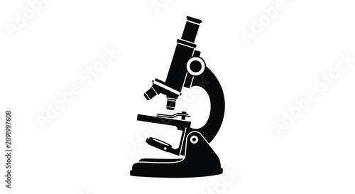 Microscope depiction in black silhouette against a white background silhouette scientific